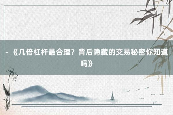 - 《几倍杠杆最合理？背后隐藏的交易秘密你知道吗》