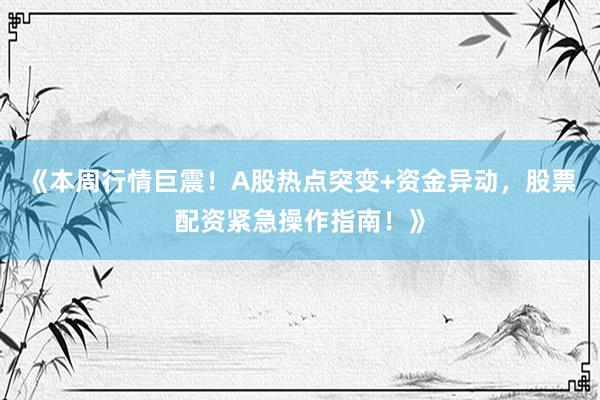 《本周行情巨震！A股热点突变+资金异动，股票配资紧急操作指南！》