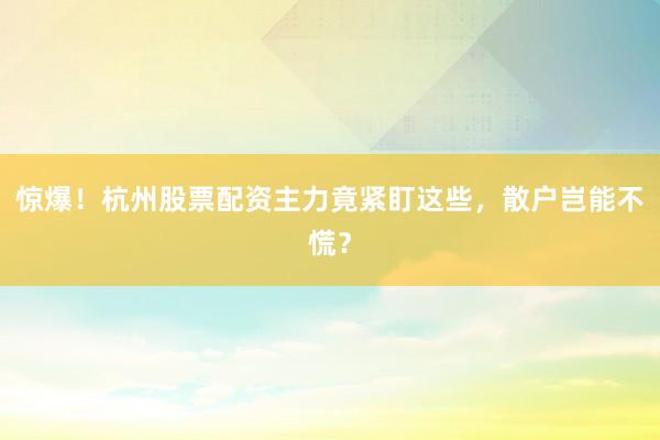 惊爆！杭州股票配资主力竟紧盯这些，散户岂能不慌？