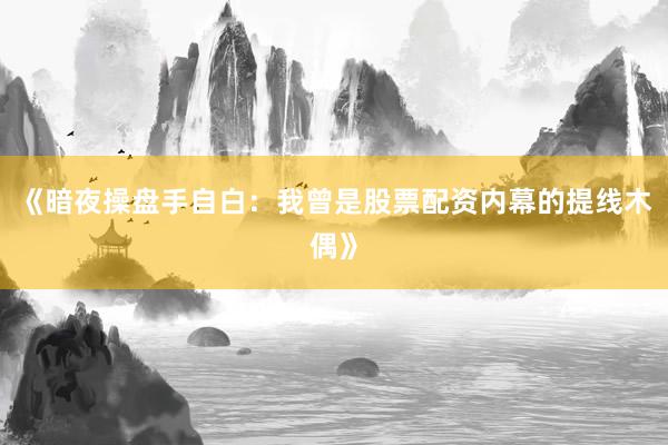 《暗夜操盘手自白：我曾是股票配资内幕的提线木偶》