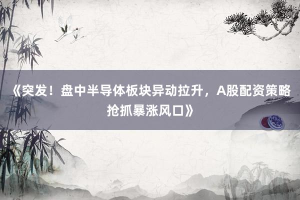 《突发！盘中半导体板块异动拉升，A股配资策略抢抓暴涨风口》