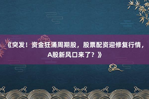 《突发！资金狂涌周期股，股票配资迎修复行情，A股新风口来了？》