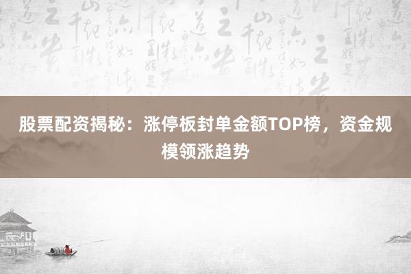 股票配资揭秘：涨停板封单金额TOP榜，资金规模领涨趋势
