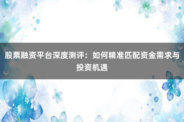 股票融资平台深度测评：如何精准匹配资金需求与投资机遇