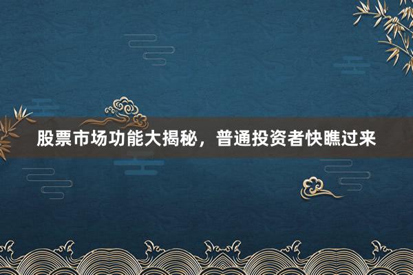 股票市场功能大揭秘，普通投资者快瞧过来