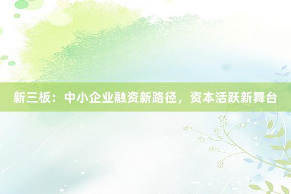 新三板：中小企业融资新路径，资本活跃新舞台