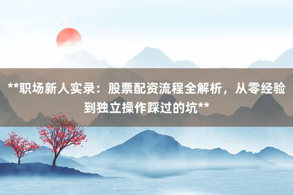 **职场新人实录：股票配资流程全解析，从零经验到独立操作踩过的坑**