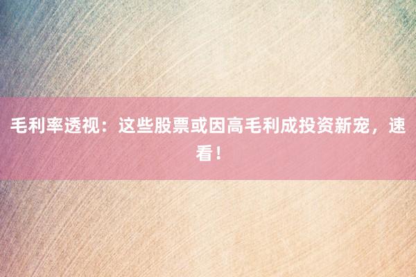 毛利率透视：这些股票或因高毛利成投资新宠，速看！
