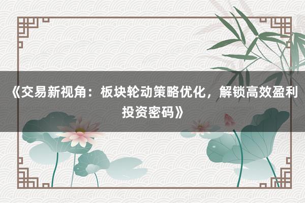 《交易新视角：板块轮动策略优化，解锁高效盈利投资密码》